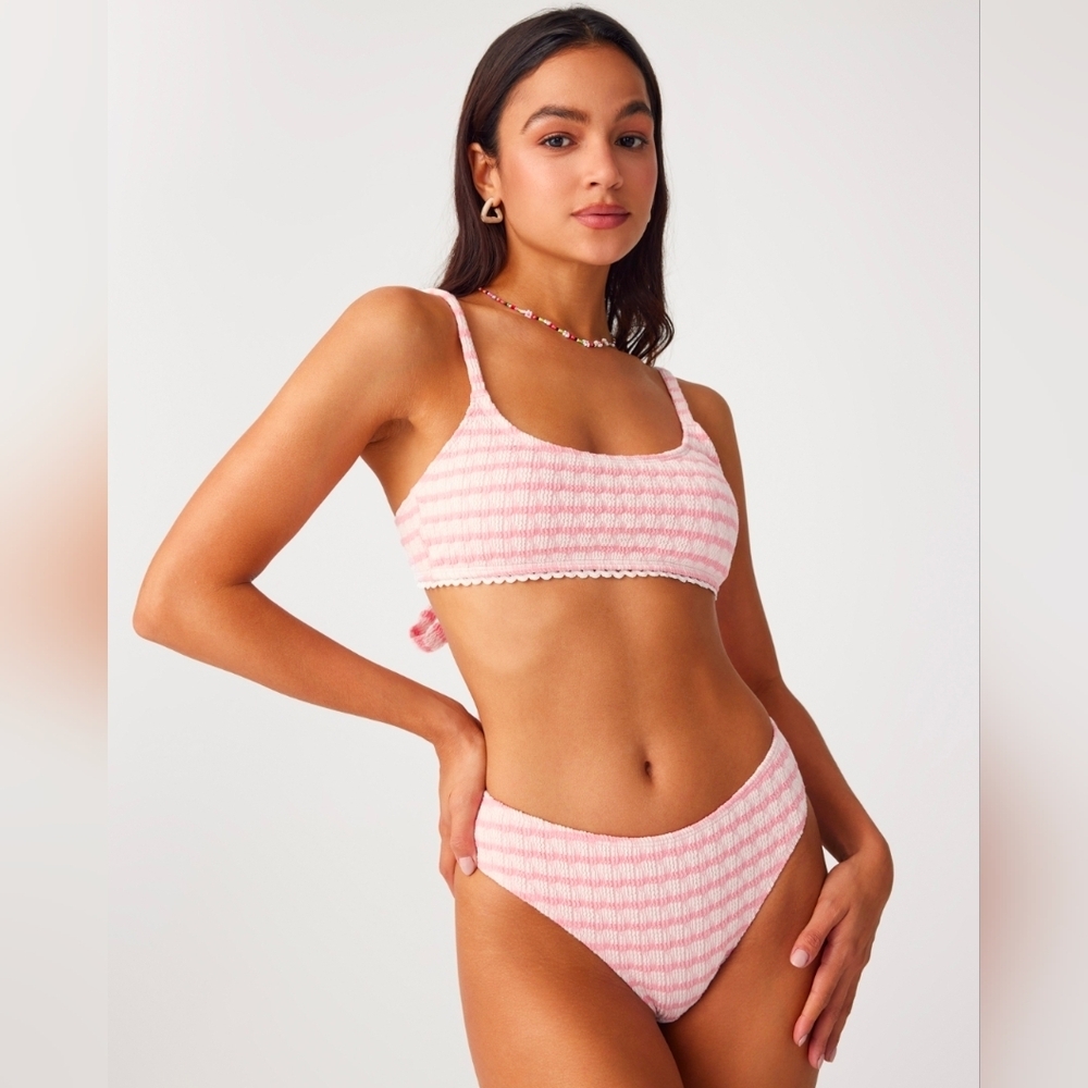 Cider Pink and White Striped Smocked Bikini Set